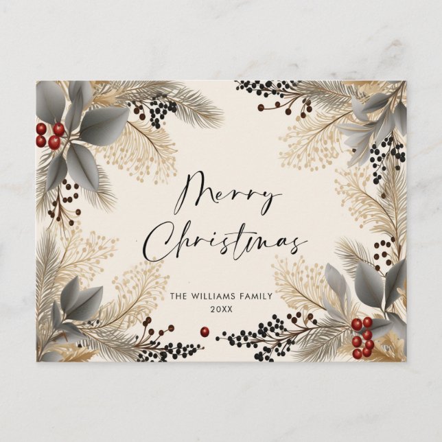 Minimalist Boho Christmas Greeting Holiday Postcard (Front)