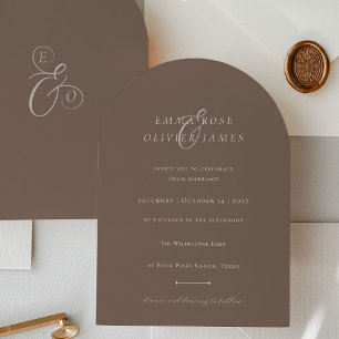 Minimalist Boho Cocoa Brown Ivory Script Wedding Invitation