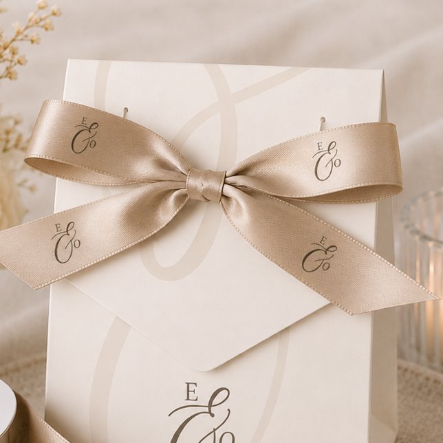 Minimalist Boho Cocoa Brown Monogram Satin Wedding Ribbon (Minimalist Boho Cocoa Brown Monogram Satin Wedding Ribbon)