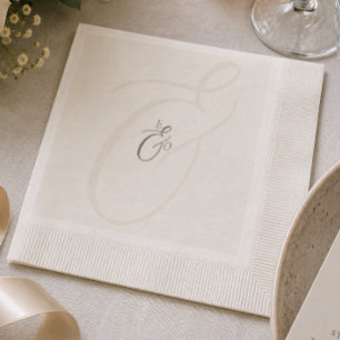 Minimalist Boho Cocoa Brown Monogram Wedding Napkin