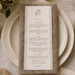 Minimalist Boho Cocoa Brown Striped Wedding Menu