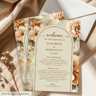 Minimalist Boho Copper Ivory Sage Floral Wedding  Programme