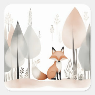 Minimalist Boho Cute Fox in the Woods  Square Sticker