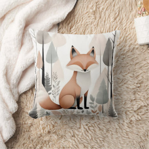 Minimalist Boho Cute Fox Woods Nursery Kids Room Cushion