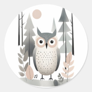 Minimalist Boho Cute Owl in the Woods  Classic Round Sticker