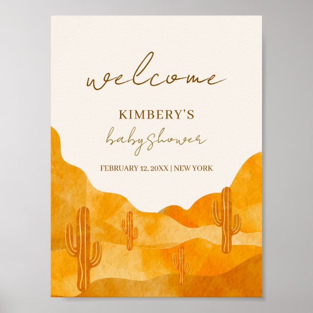 Minimalist Boho Desert Cactus Baby Shower Welcome Poster (Front)