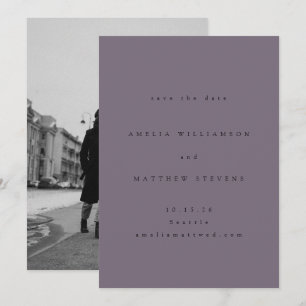Minimalist Boho Dusty Purple Photo Wedding Save The Date