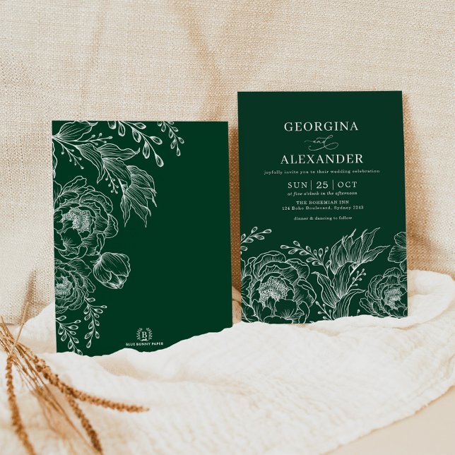 Minimalist Boho Emerald Green White Wedding Invitation (Creator Uploaded)