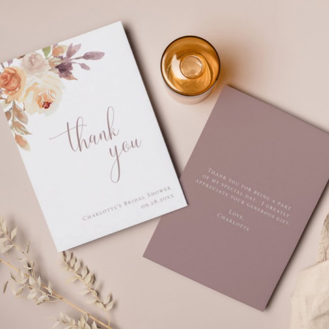 Minimalist Boho Fall Floral Bridal Shower Thank You Card (Creator Uploaded)