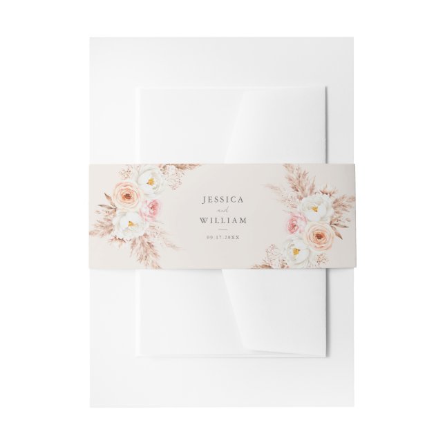 Minimalist Boho Fall Floral Wedding Invitation Belly Band (Front Example)