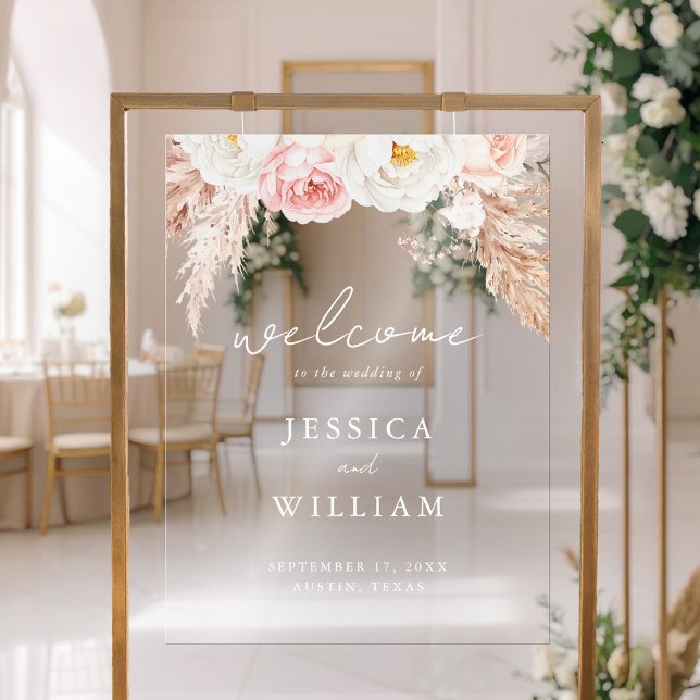 Minimalist Boho Fall Floral Wedding Welcome Acrylic Sign (Creator Uploaded)