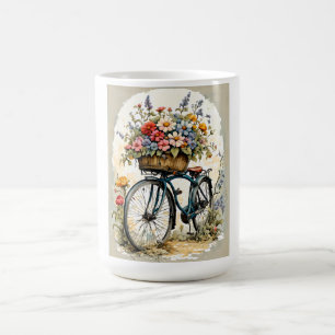 Minimalist Boho Floral Bicycle  Coffee Mug
