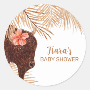 Minimalist Boho Floral Holy Cow Girl Baby Shower Classic Round Sticker