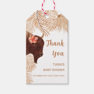 Minimalist Boho Floral Holy Cow Girl Baby Shower Gift Tags