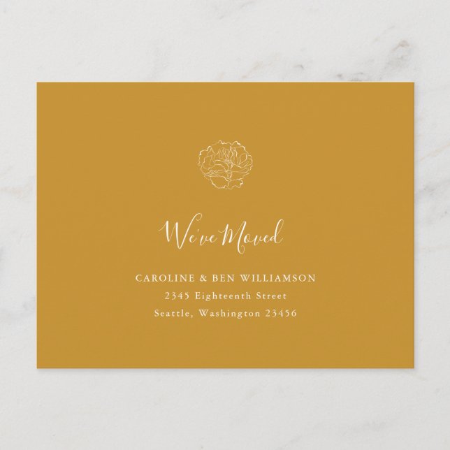 Minimalist Boho Floral Moved Address Yellow Postcard (Front)