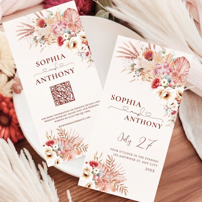 Minimalist Boho Floral QR Code Wedding Save The Date (Creator Uploaded)