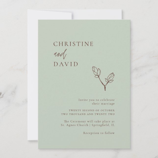 Minimalist Boho Floral Sage Wedding invitation (Front)