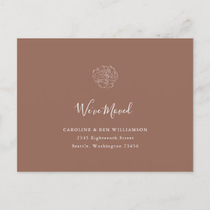 Minimalist Boho Floral Terracotta Moved Address Postcard