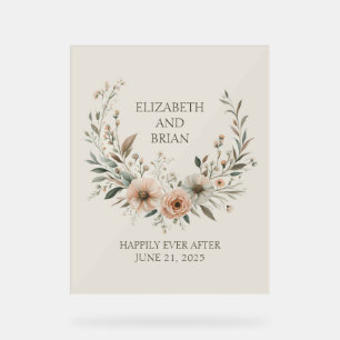 Minimalist Boho Flowers in Ivory and Blush Acrylic Sign
