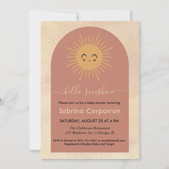 Minimalist Boho girl Hello Sunshine baby shower In Invitation (Front)