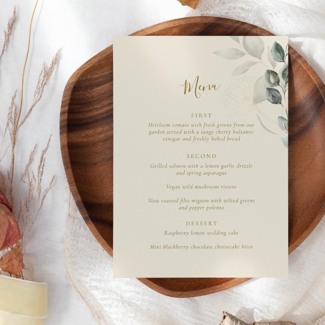Minimalist Boho Green Eucalyptus Botanical Wedding Menu (Creator Uploaded)