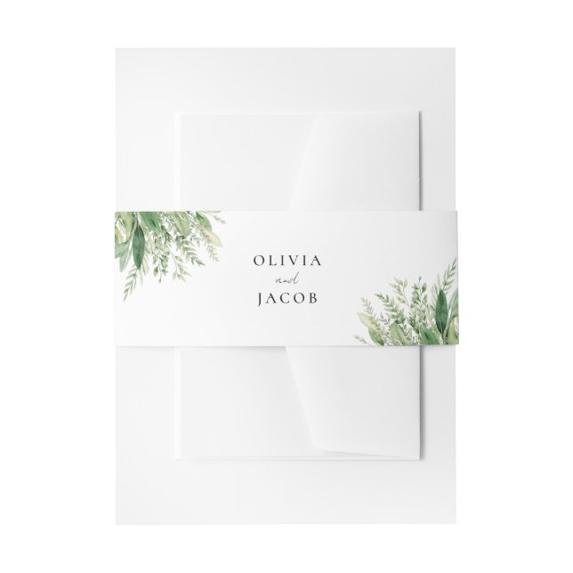 Minimalist Boho Greenery Wedding Invitation Belly Band (Front Example)