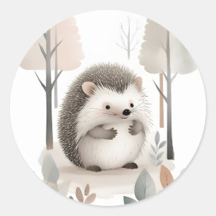 Minimalist Boho Hedgehog in the Woods  Classic Round Sticker