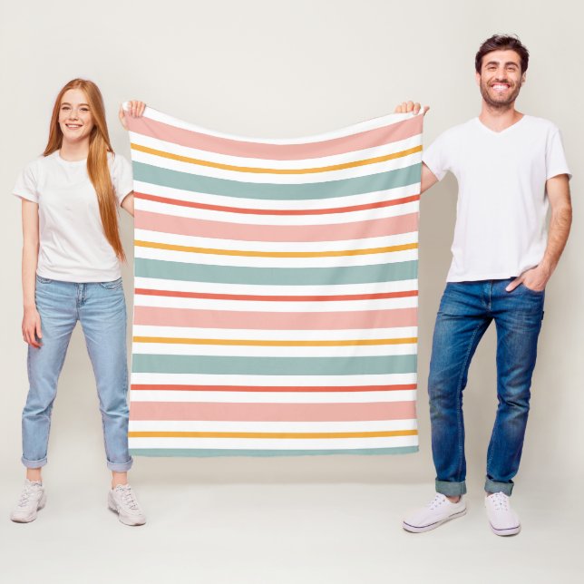 Minimalist Boho Horizontal Lines Soft Earth Tones  Fleece Blanket (In Situ)
