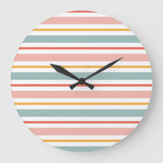 Minimalist Boho Horizontal Lines Soft Earth Tones  Large Clock
