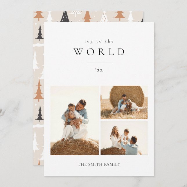Minimalist Boho Joy to the World Christmas Photo  Holiday Card (Front/Back)