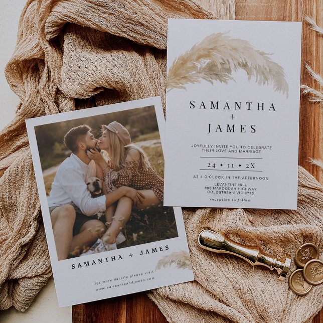 Minimalist Boho Light Pampas Grass Wedding Invitation (Creator Uploaded)