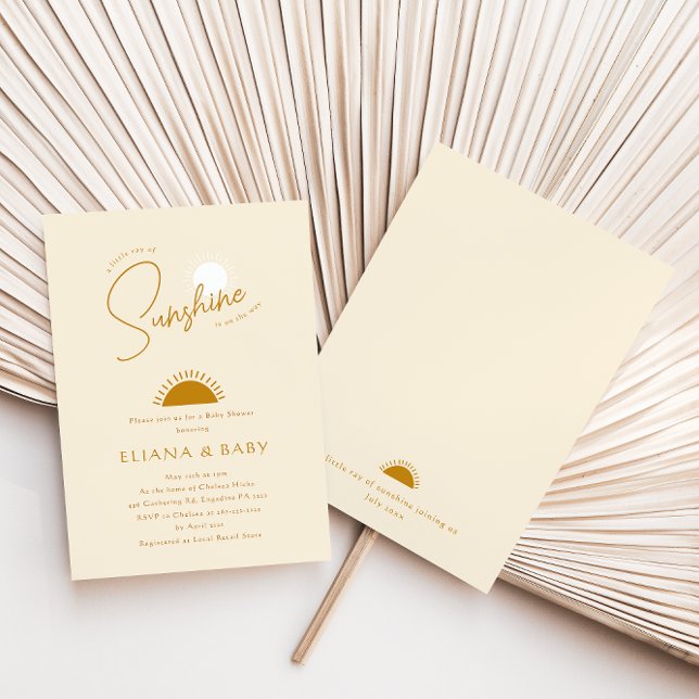 Minimalist Boho Little Ray of Sunshine Baby Shower Invitation (Creator Uploaded)