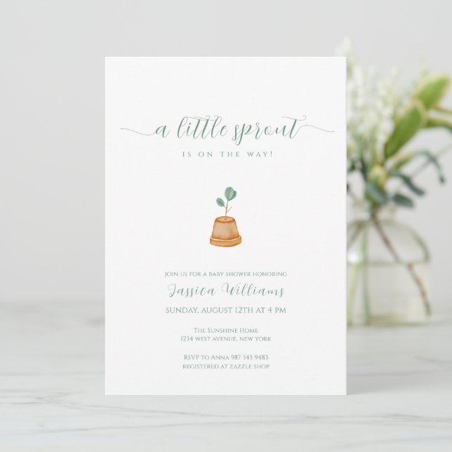 Minimalist Boho Little Sprout Garden Baby Shower Invitation (Standing Front)