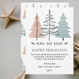 Minimalist Boho Merry and Bright Christmas Trees Holiday Card