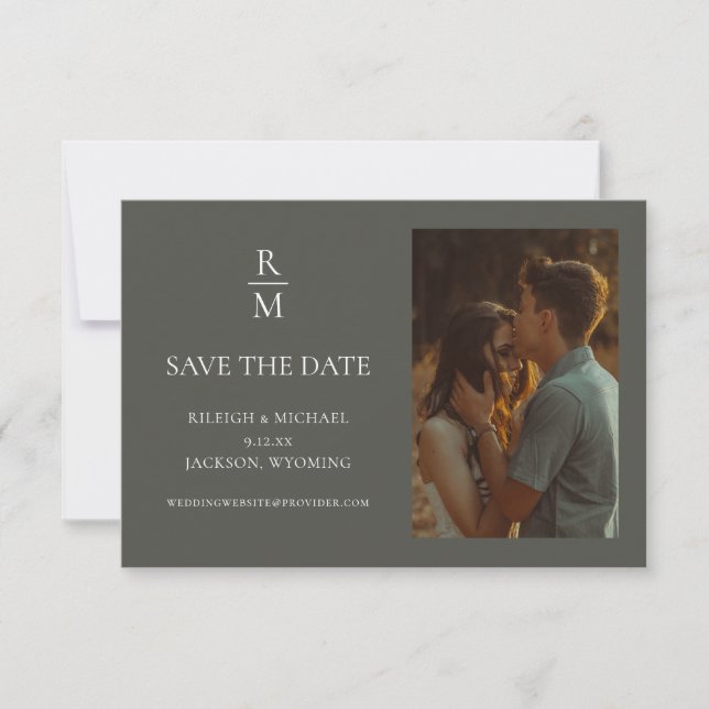Minimalist Boho Monogram Photo Save the Date (Front)