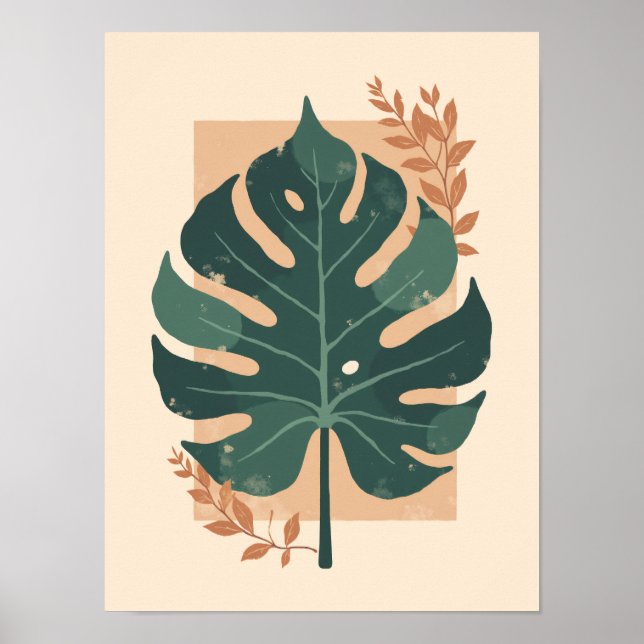 Minimalist Boho Monstera Leaf Wall Art (Front)