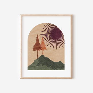 Minimalist Boho Mountain Landscape Art Poster