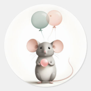 Minimalist Boho Mouse with Balloons Gifts Packages Classic Round Sticker