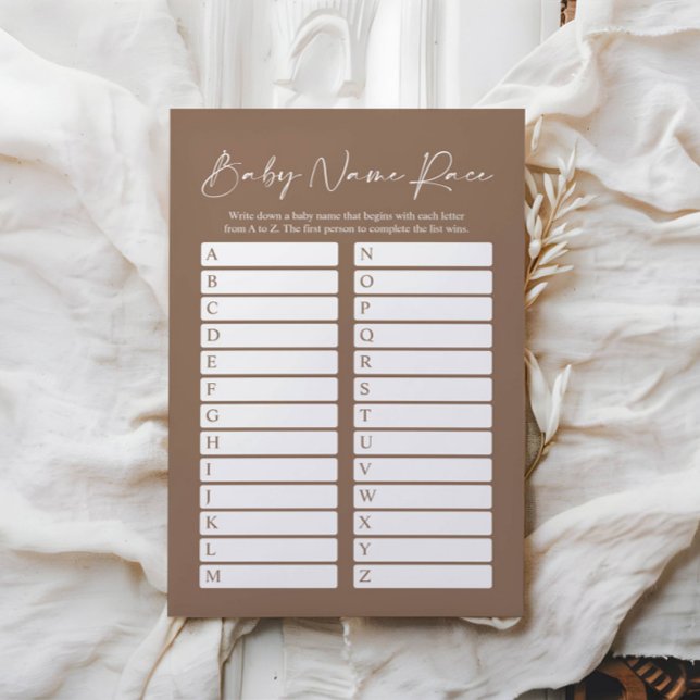 Minimalist Boho Name Race Baby Shower Game card (Creator Uploaded)