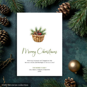 Minimalist Boho Neutral Pine Wreath Holiday Card