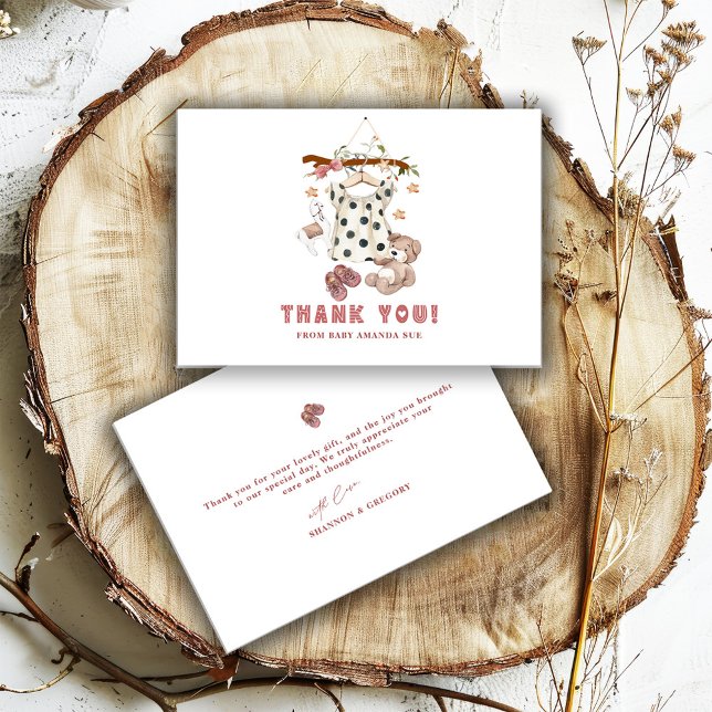 Minimalist Boho New Baby Shower Girl Clothesline Thank You Card (Creator Uploaded)