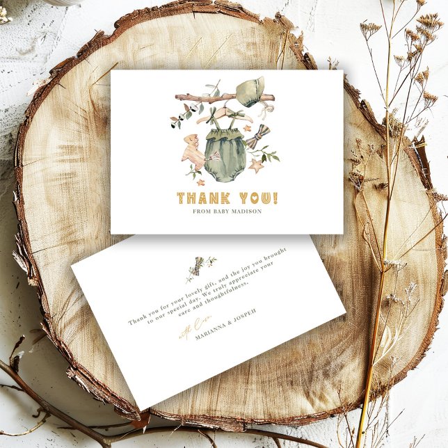 Minimalist Boho New Baby Shower Girl Clothesline Thank You Card (Creator Uploaded)