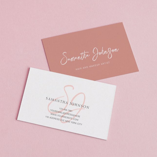 Minimalist Boho Old Rose Monogram Script Business Card (Creator Uploaded)