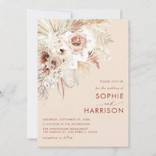 Minimalist Boho Pampas Grass All In One Wedding Invitation