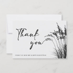 Minimalist Boho Pampas Grass black & white thank Card
