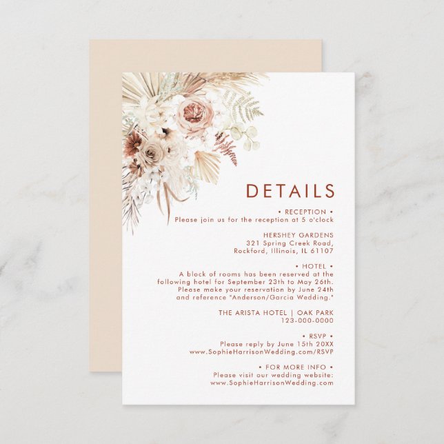 Minimalist Boho Pampas Grass Details Enclosure Card (Front/Back)