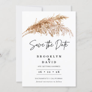 Minimalist Boho Pampas Grass Save the Date Card