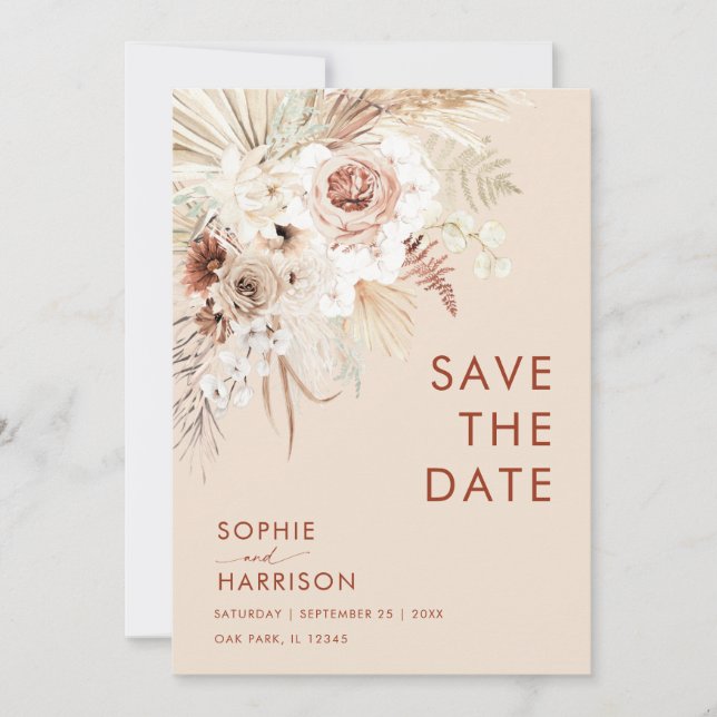 Minimalist Boho Pampas Grass Save The Date Invitation (Front)