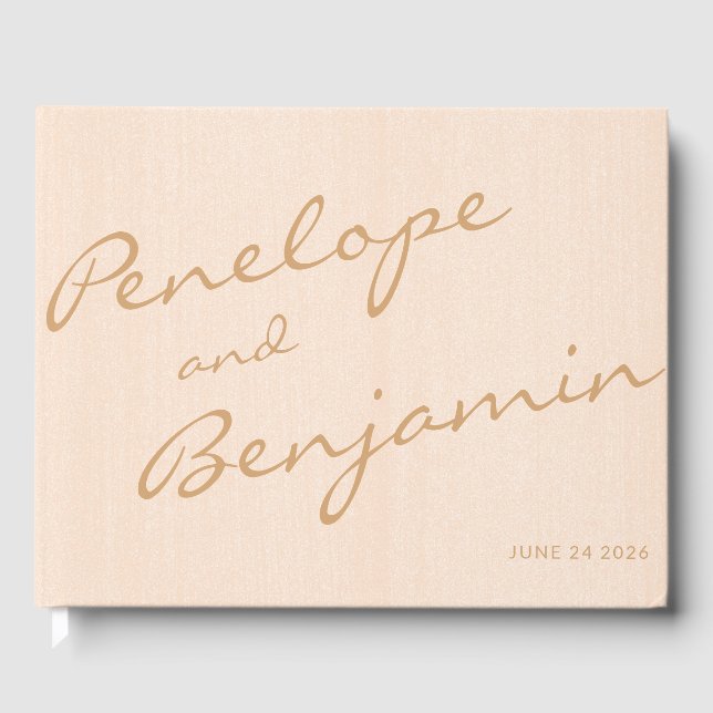 Minimalist Boho Peach Gold Script Wedding Custom  Guest Book (Front)