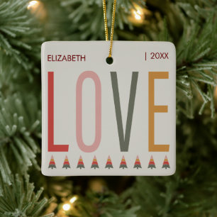 Minimalist Boho Personalised With Name Christmas Ceramic Ornament